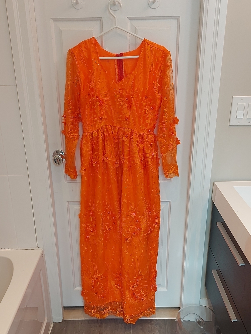 Embellished Sheer Orange Maxi Dress
